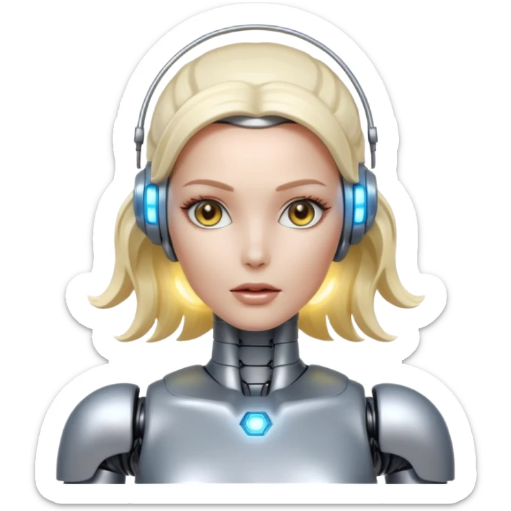 A female robot with a sexy body and power surging out of her brain sticker