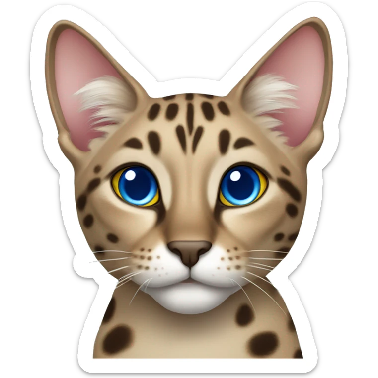 A cat, breed Savannah f1, with big ears, coloring like a leopard and blue eyes named Luna sticker