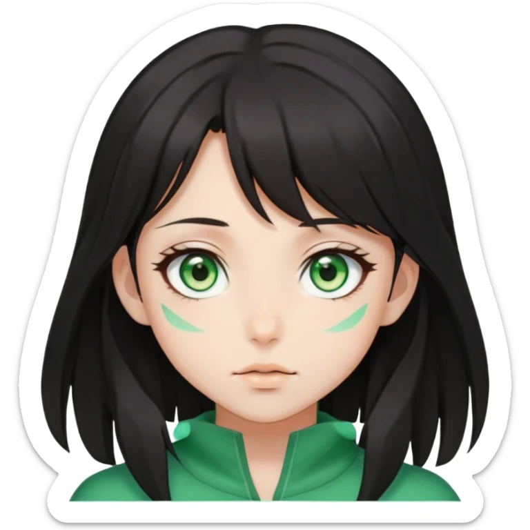 The face of a dark-haired girl of anime appearance with large light green eyes, nose pierced in the middle  sticker