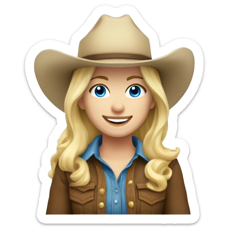 Cowgirl, pale skin, blue eyes, blonde hair, smiling sticker