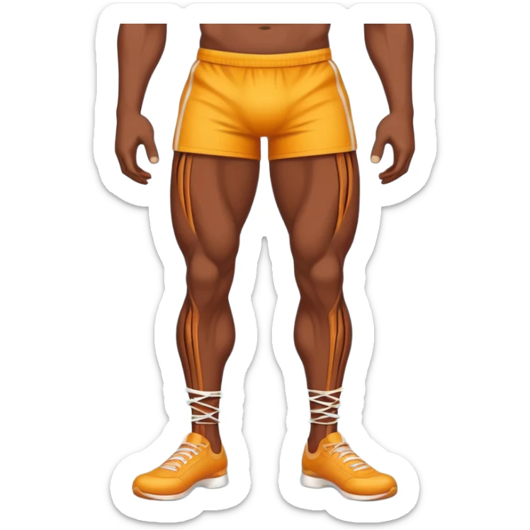 Emoji-style illustration of a single muscular and defined human leg, showing visible muscle lines and a strong, shredded look. Isolated from the body. Smooth, clean vector emoji style, bright flat colors, bold outlines, minimal shading, rounded shapes, high-resolution emoji aesthetic. sticker