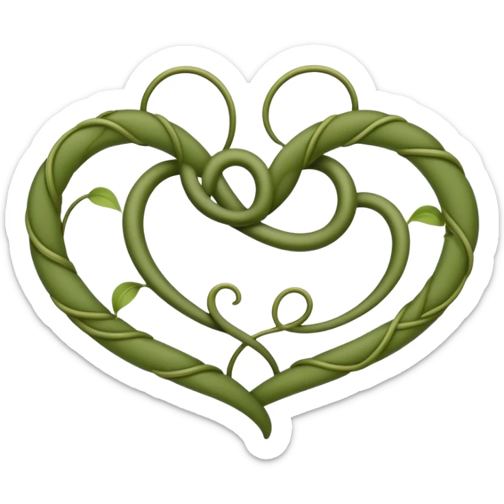 An elegant emoji of a twisting vine with heart-shaped leaves, in a looping pattern, in sage and olive green. sticker