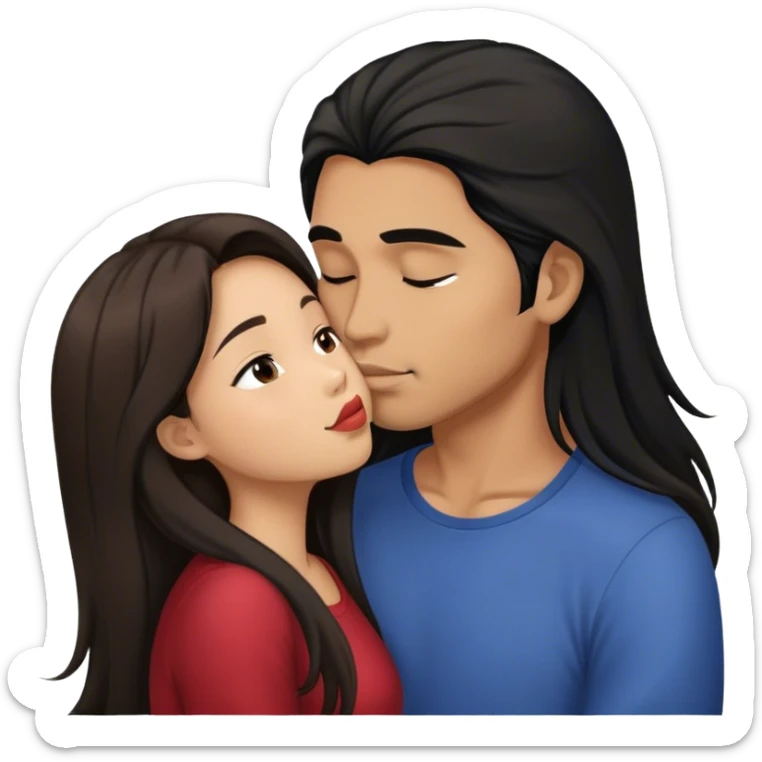 Light brown Guy with long black hair kissing brown hair Filipina sticker