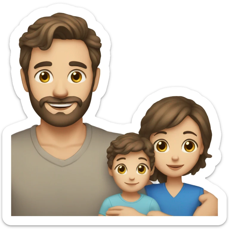 mom with dark brown hair and brown eyes, dad with blond hair and beard and blue eyes, baby boy sticker