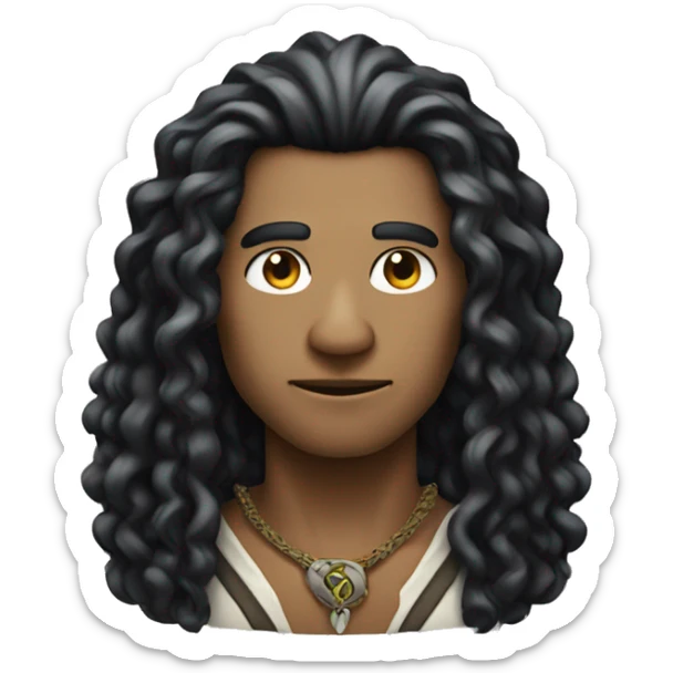 A modern witchdoctor, a male pointed ears with long black curly hair. sticker