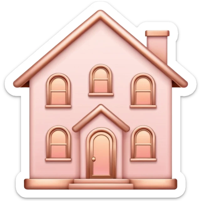 Home | vector icon of a feminine home icon in rose gold and blush pink, flat minimal design, soft glow, white background sticker