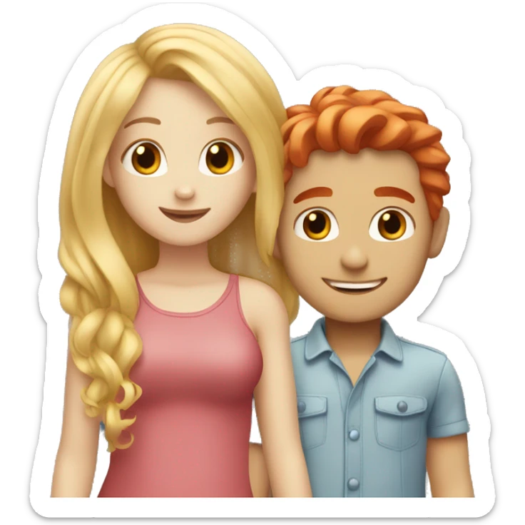 Girl blonde hair and Boy red hair in love   sticker