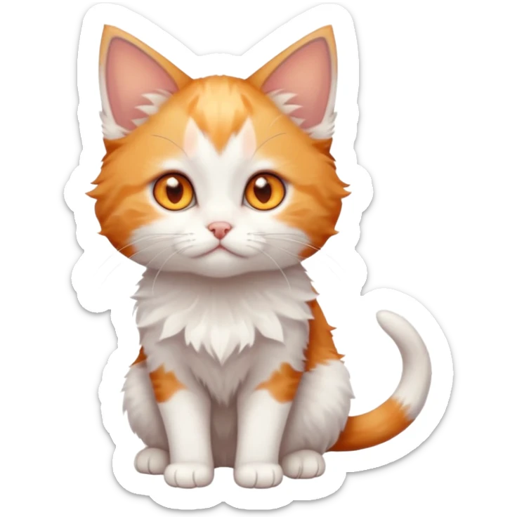 full body of very small + skinny ginger and white kitten with deep orange eyes and triangular shaped face sticker