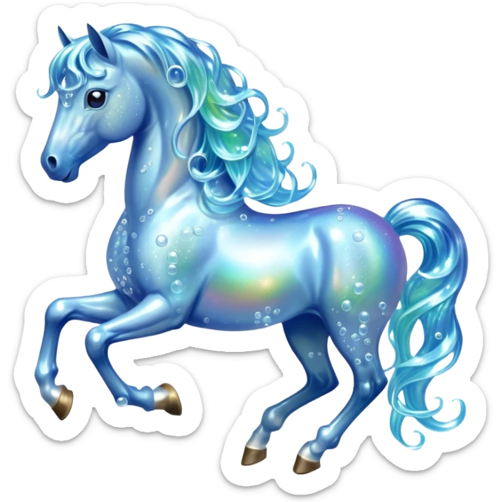 A magical horse made entirely of transparent bubbles and water, with a flowing mane of small bubbles sticker