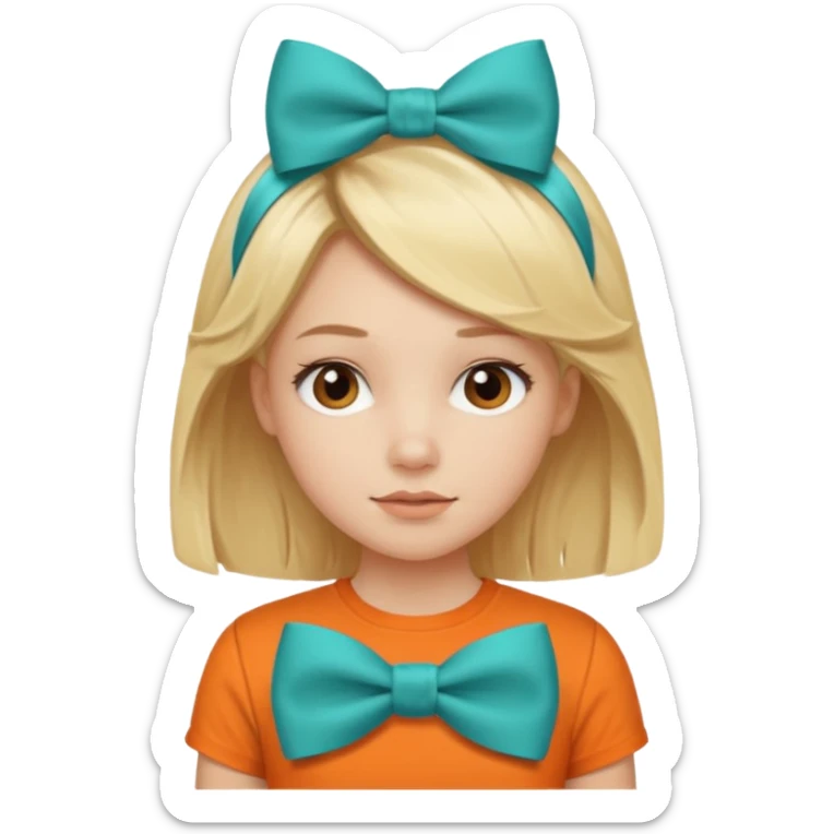 blond girl with orange shirt and  teal bow in hair sticker
