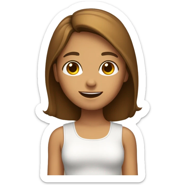 Girl with brown straight hair and tan skin waving and smiling with her eyes closed in an upward direction sticker