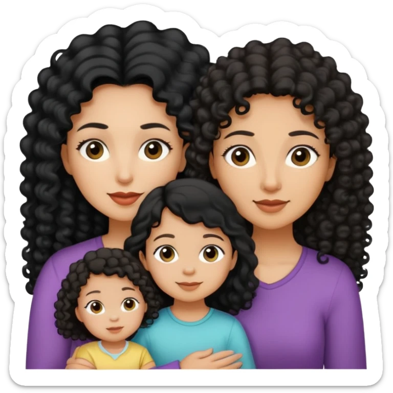 Aunt and niece, Aunt black long straight hair, light medium skin, and toddler niece, tan skin black curly hair sticker