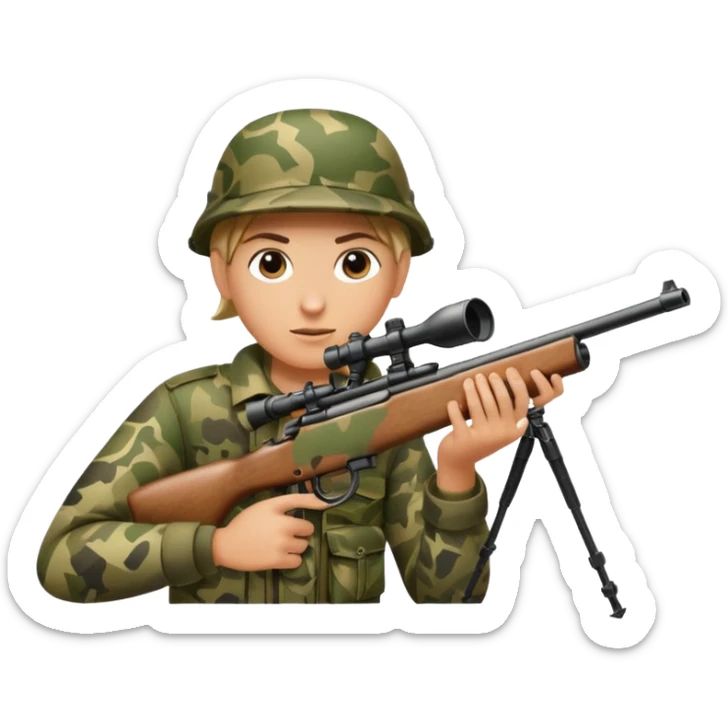 deer hunting. bolt action rifle with a scope mounted to the top of the gun barrel  sticker