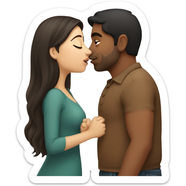 Chubby brunette girl kissing Indian man  sticker