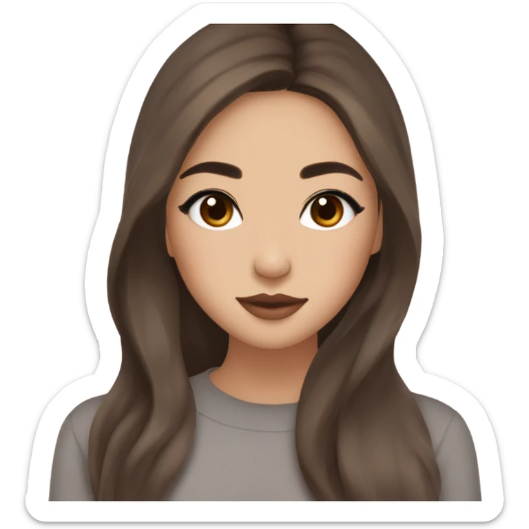 beautiful wasian girl with smokey eyeliner + blush + long blowout brown hair + brown doe eyes + huge lips sticker