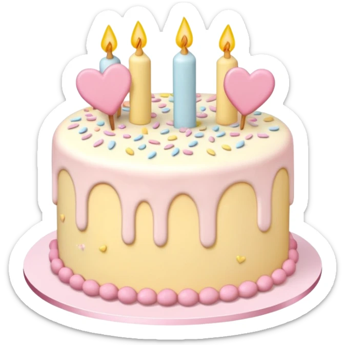Cake with hearts and sprinkles in soft pink, beige and yellow pastel colors sticker