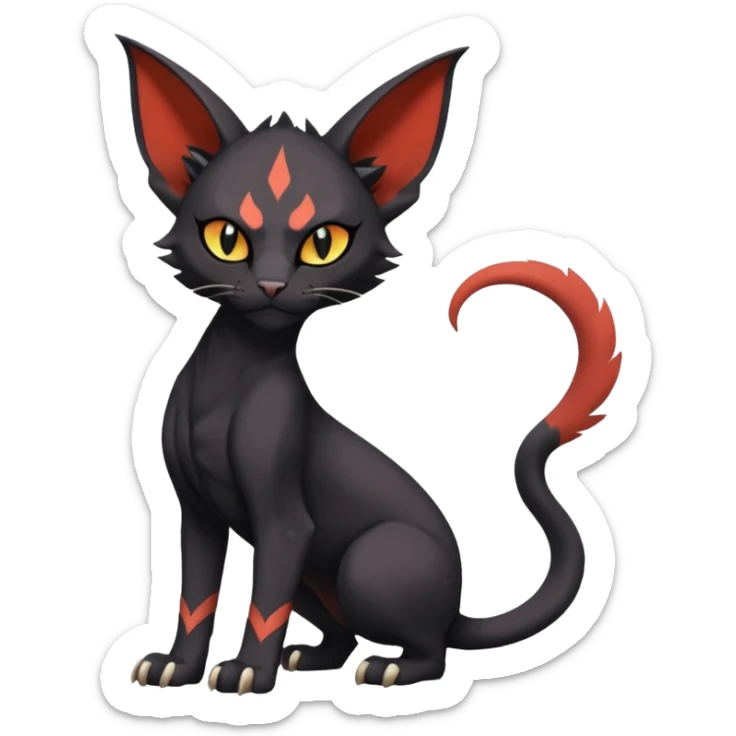 Black edgy Noivern-Litten-Sphynx-Lykoi-Caracal-cat-Fakemon full-body sticker