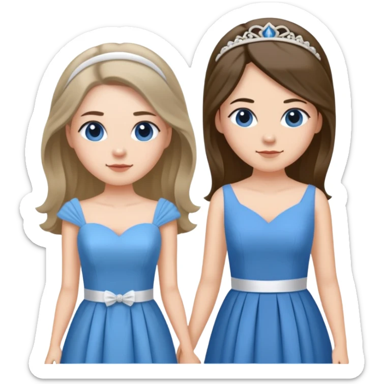 Bridesmaid with blue dress and long hair and bride with short skirt and up hair  sticker