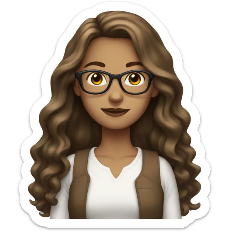 girl brown long hair white skin glasses sticker