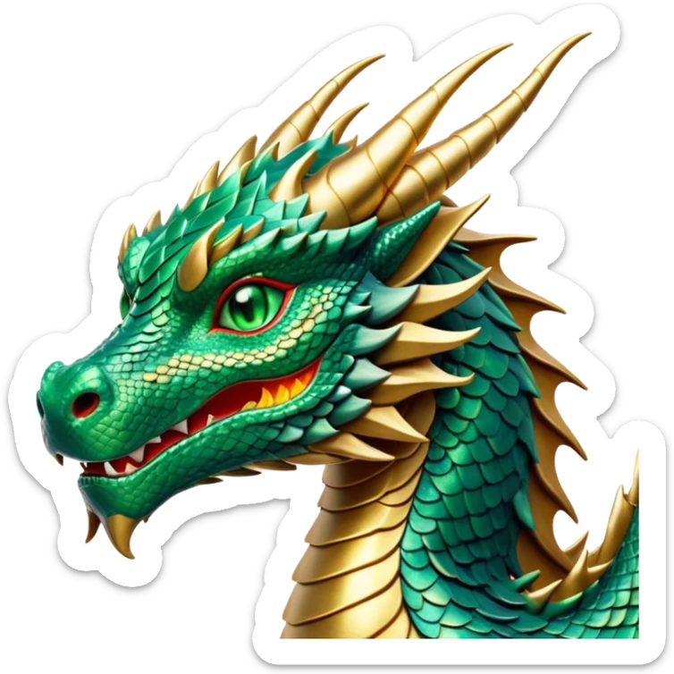 cinematic-noble-dragon-portrait-emoji,-poised-and-majestic,-with-a-sinuous,-elongated-body-covered-in-intricately-detailed,-shimmering-scales-in-hues-of-emerald-and-gold,-and-piercing,-fiery-eyes-that-reflect-ancient-wisdom; sticker
