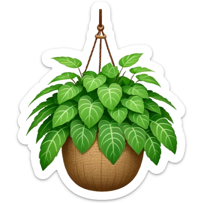 Plectranthus Verticillatus plant with perfectly circular coin-shaped green leaves in a coconut fiber hanging basket sticker