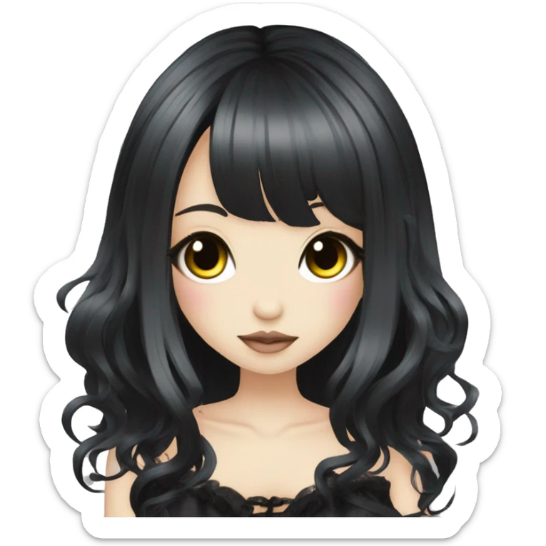hime gyaru girl, black hair, goth sticker