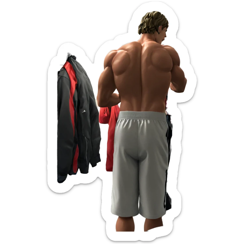 male figure in locker room sticker