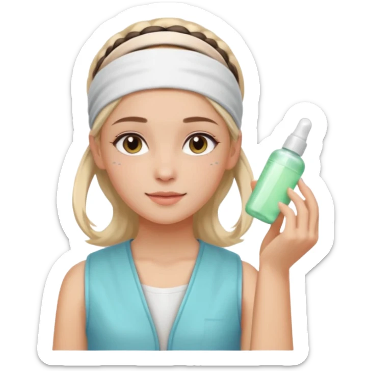 Clean girl aesthetic emoticons, apply skincare products, headband, glowing skin, vest, soft lighting
 sticker