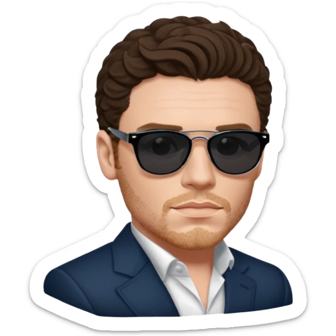 Richard Madden as his character in the Bodyguard TV series, with sunglasses on and an earpiece. sticker