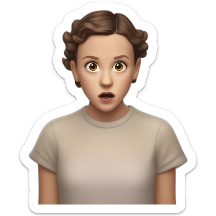 Picture of millie bobby brown being scared of a rainbow sticker