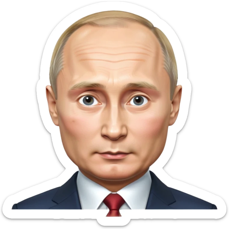 Vladimir Putin, ultra-high detail, 4K photo realism, round face, lifelike skin and facial features, polished finish, cool expression, clean background sticker