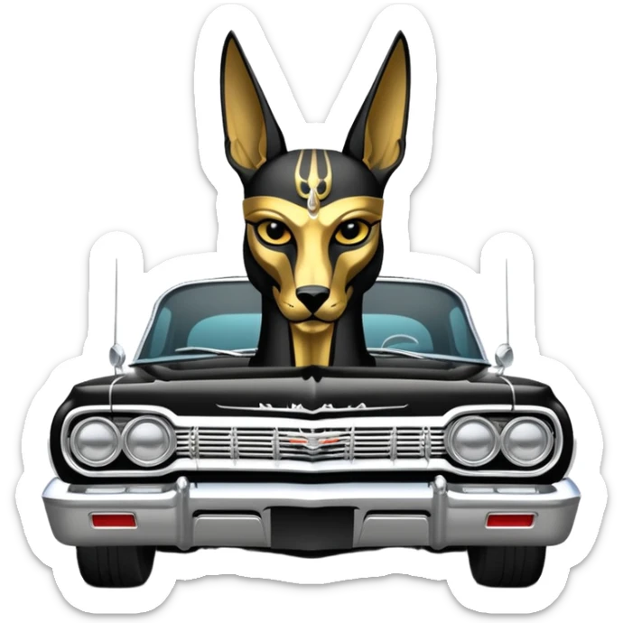 Hot rod custom 1964 impala low rider four door Anubis painted on the hood  sticker