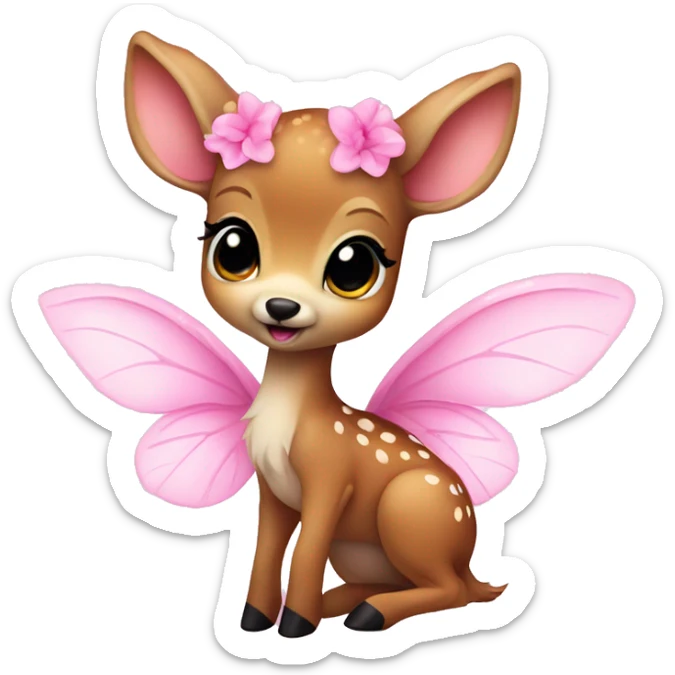 baby deer with fairy wings and a pink bow around its neck  sticker