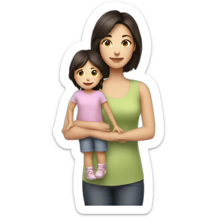 mother and 2 child with dark hair5 and white skin full length sticker