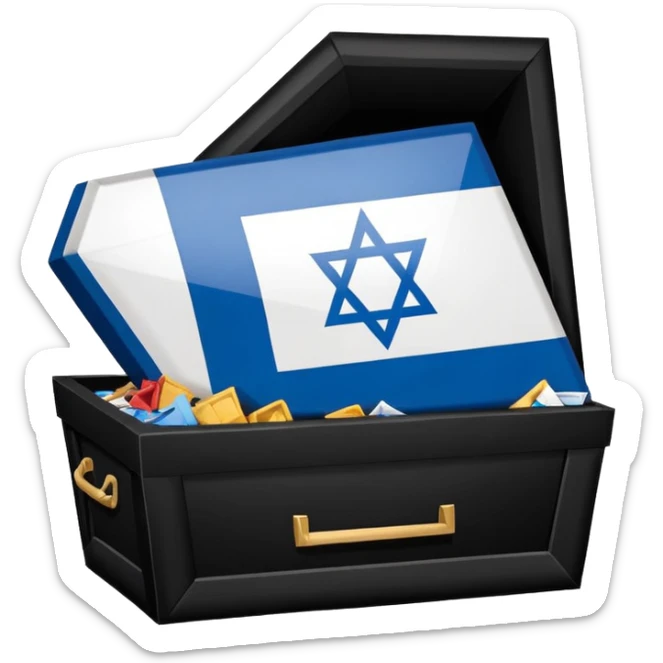 Israel flag star turning inwards to look like trash then a coffin till it says the end in all blue background  sticker