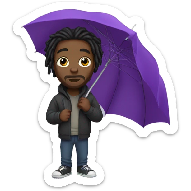 Black man with dreads in a hoodie holding purple umbrella sticker