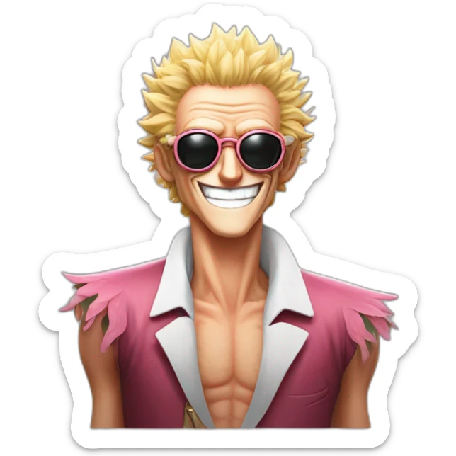 Donquixote Doflamingo avec grand sourire avec les lunettes de Michel Polnareff sticker