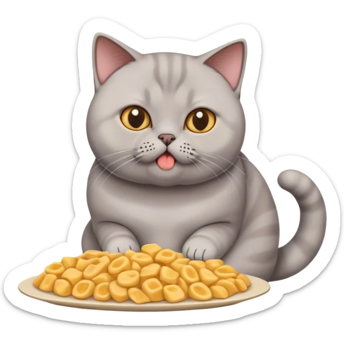 British shorthair cat eating loads of food  sticker