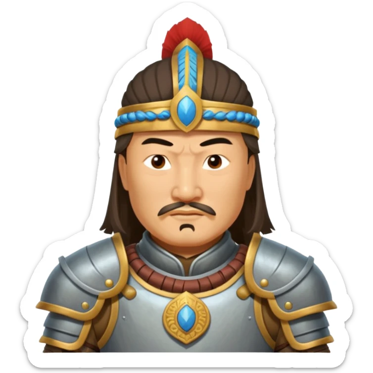 portrait of Genghis Khan in armor rotated 45 degrees to the right sticker