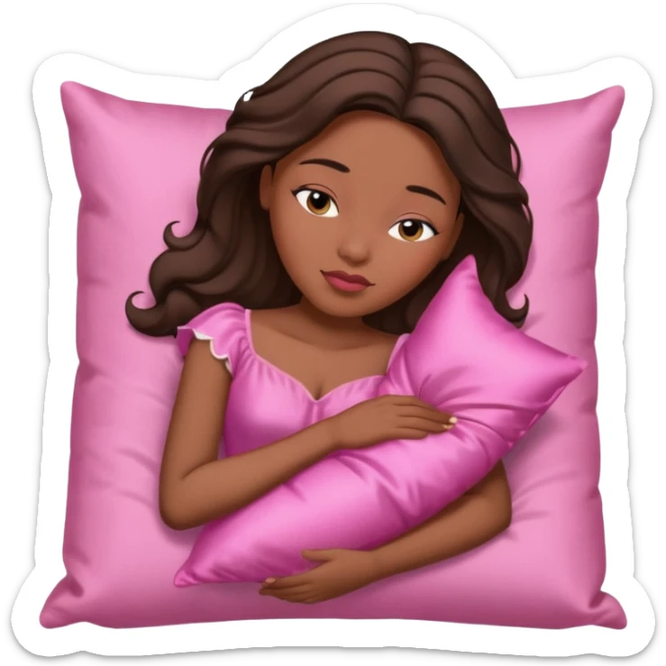 sleeping beauty african american woman with dark brown hair with a silk pillow sticker