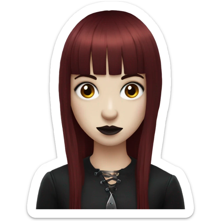 goth girl that has porcelain skin and Long Dark Red hair and has fringe bangs sticker
