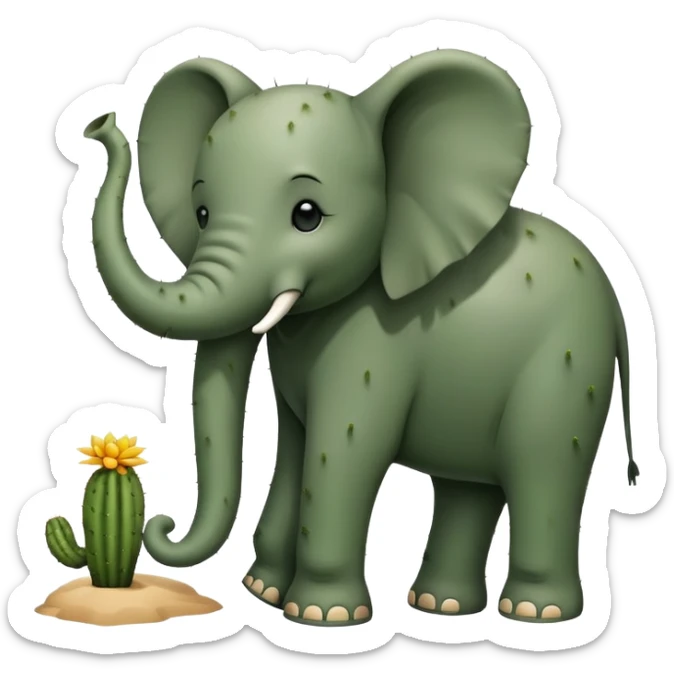 Un cactus con silueta de elefante y con cabeza de elefante y que tenga sandalias sticker