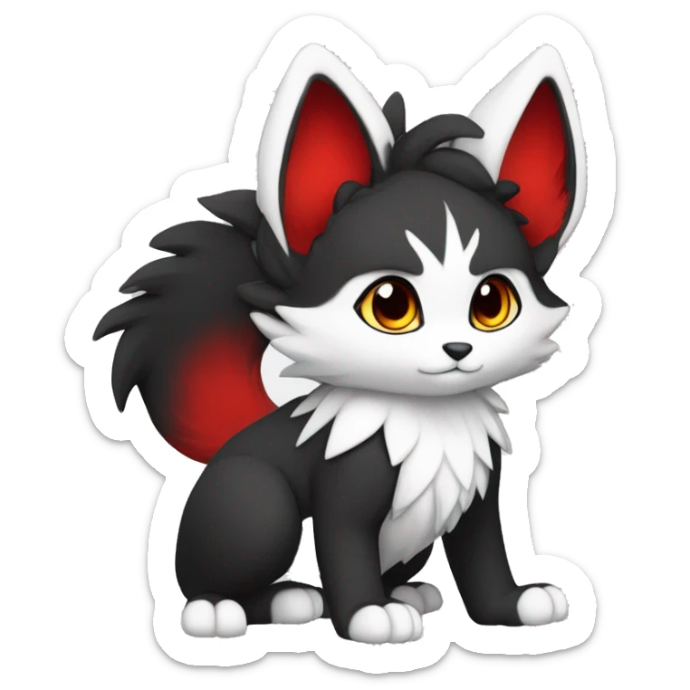 Anthro-Edgy-Cool-Dark-Black-White-Red-Contrast-Colors-Fantasy-Fur-Sona-Chibi-Shiny-Fakémon-Hybrid full body sticker