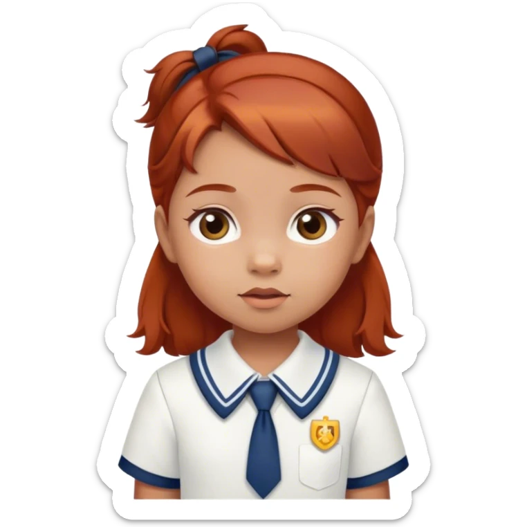baby girl in school uniform dress with redesh brown hair sticker