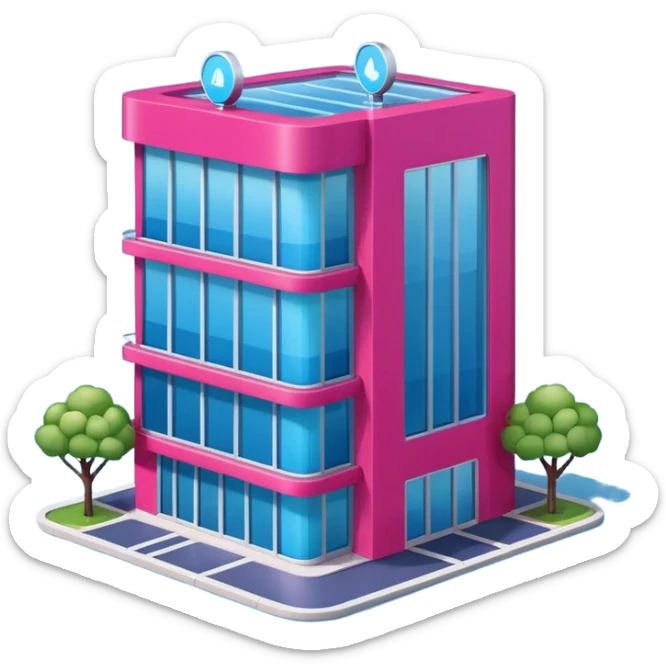 The building houses the Ozon order pickup point in its signature blue (digital blue) and raspberry colors. sticker