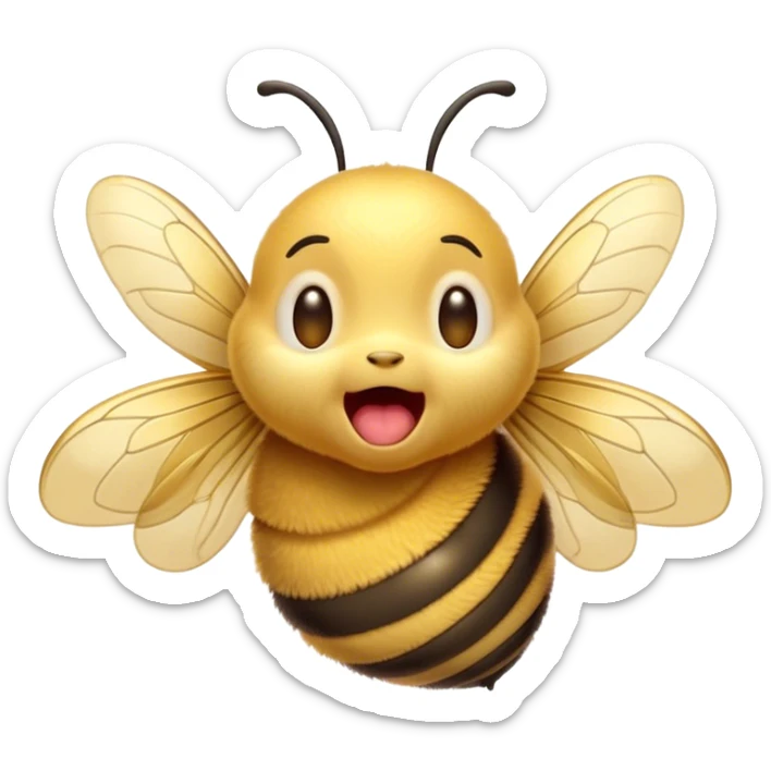 Cinematic Adorable Yawning Bee Portrait Emoji, Head tilted slightly with a dramatic, wide-open yawn, showcasing a tiny, fuzzy body with gently drooping wings and sleepy, half-closed eyes, Simplified yet irresistibly cute features, highly detailed, glowing with a soft, cozy golden glow, high shine, relaxed yet expressive, stylized with a dash of whimsical honey charm, soft glowing outline, capturing the essence of a drowsy bee that appears ready to stretch out for a nap! sticker