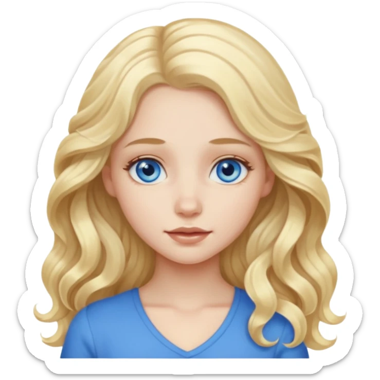 A pale girl with blue eyes and long and blonde , wavy hair  sticker