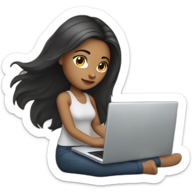 woman light brown skin long dark hair with laptop sticker