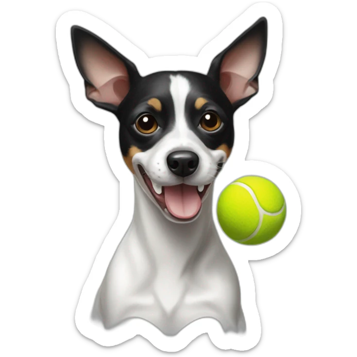 black and white rat terrier with tennis ball in mouth sticker