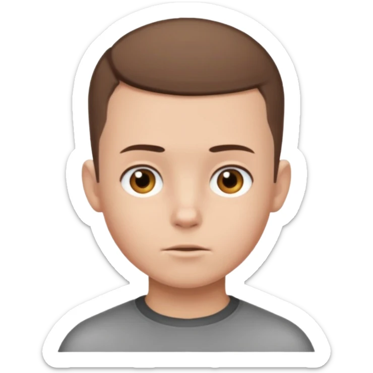 A boy no long hair with a buzz cut he is white and don’t smile he had brown hair sticker